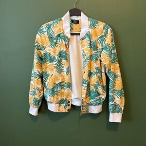 Lucca X Wild Fang Palm Leaf Button Down Bomber Jacket Size XS